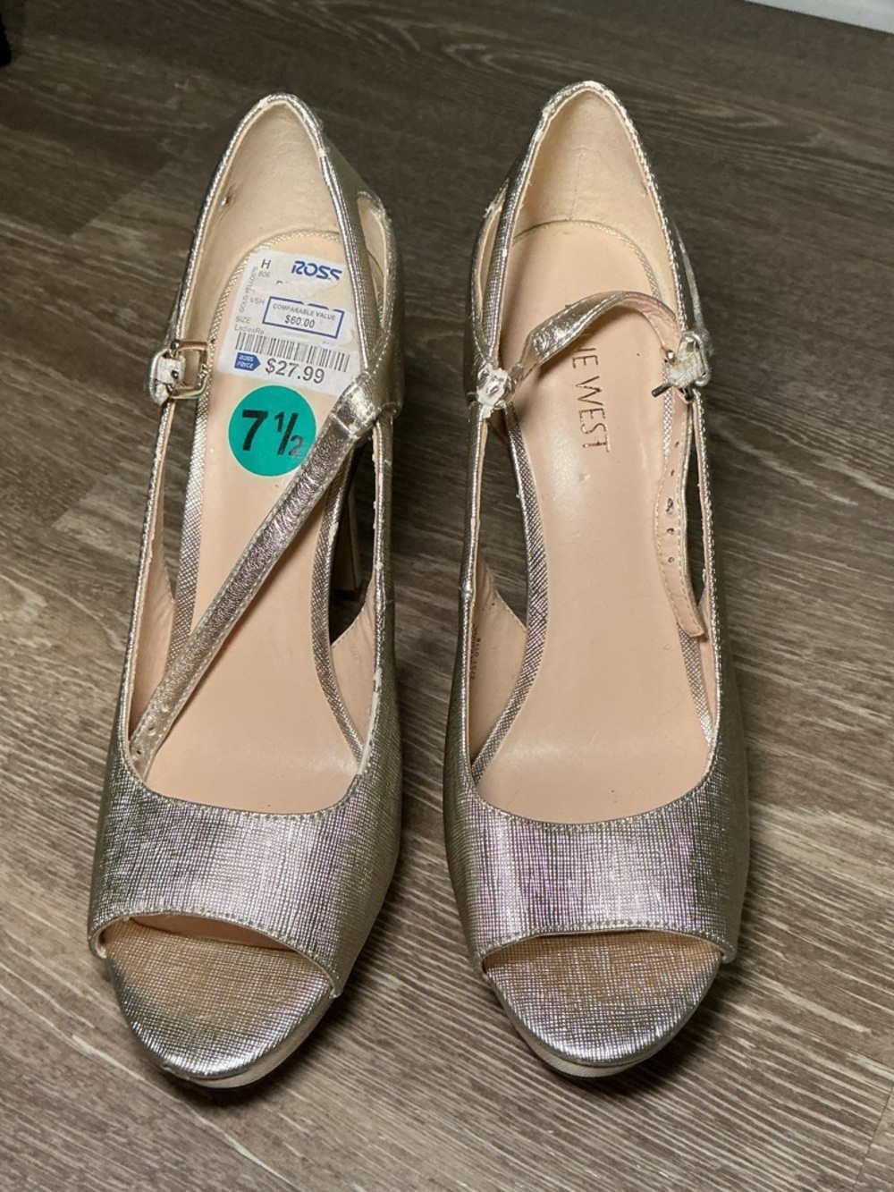 Nine West Gold Peep-Toe Mary Jane Heels - Picture 3 of 14